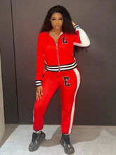 Striped Decor Zippered Jacket And Pants Set